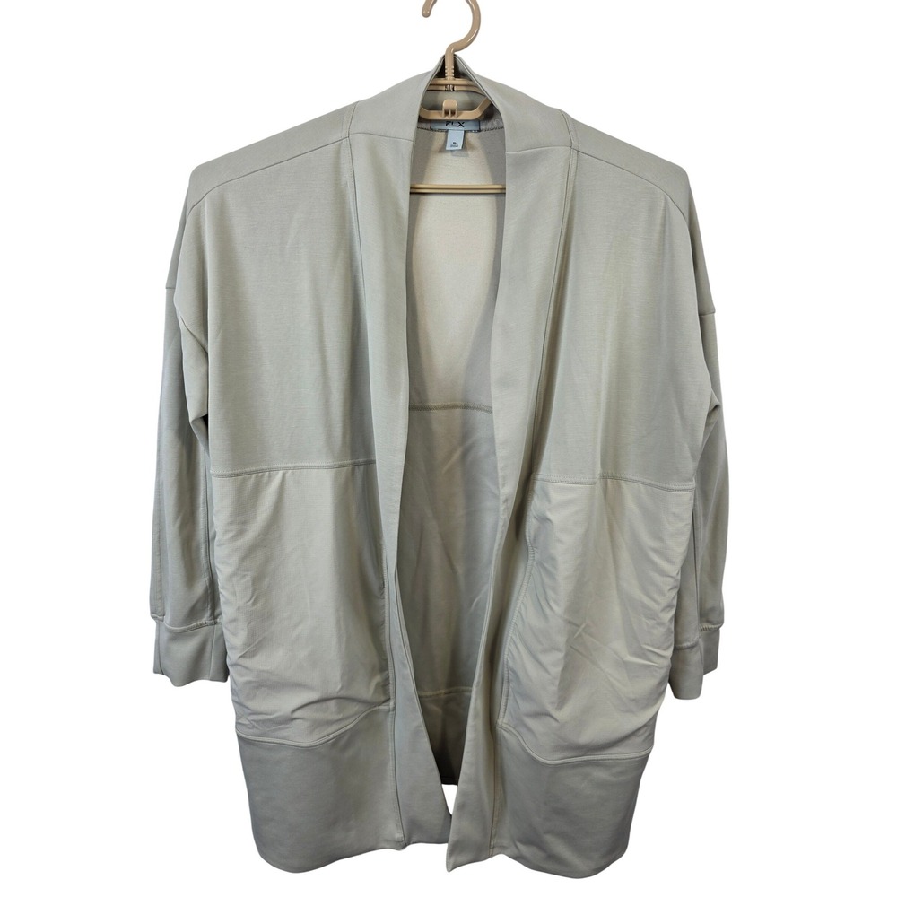 FLX Womens XL (Oversized)  Open Front Cardigan Side Zippers Beige Athleisure